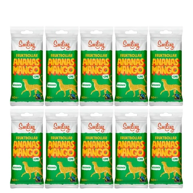 10 x Smiling Fruktbollar Mango/Ananas/Lime, 40 g