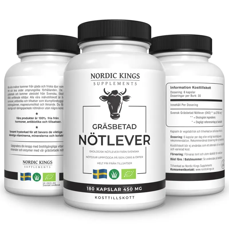 100% Gräsbetad & Ekologisk Nötlever 180 kapslar 500mg