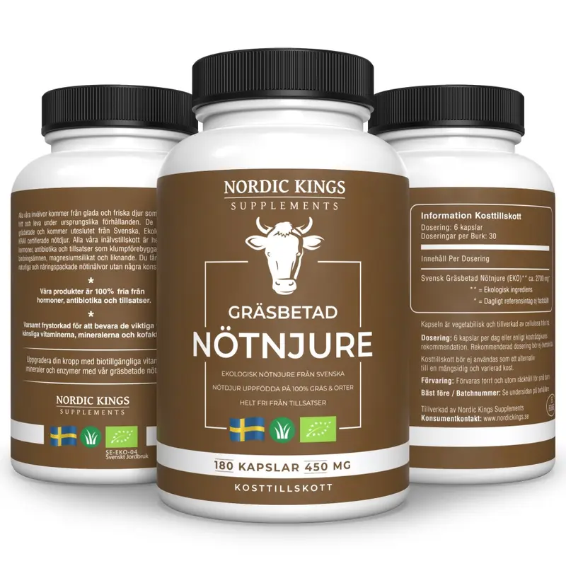 100% Gräsbetad & Ekologisk Nötnjure 180 kapslar 500mg