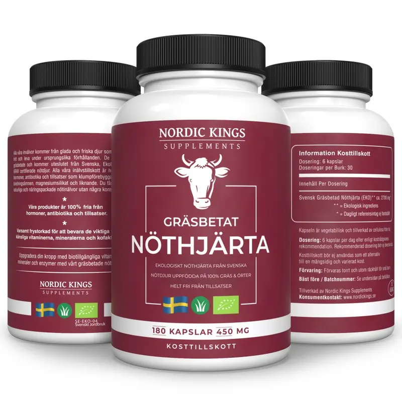 100% Gräsbetad & Ekologiskt Nöthjärta 180 kapslar 500mg