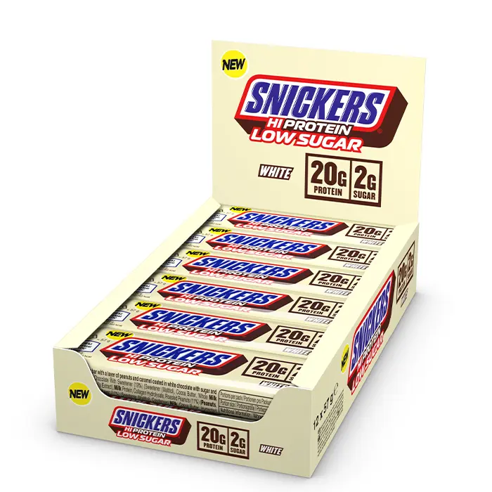 12 x Snickers High Protein Bar Low Sugar 57 g Vit Choklad