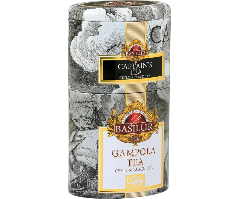 2-lagers teburk med två Ceylon-teer – Captain’s Tea & Gampola svart löste