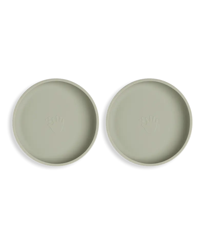 2-pack barntallrik utan uppdelning med sugpropp - Warm pistachio