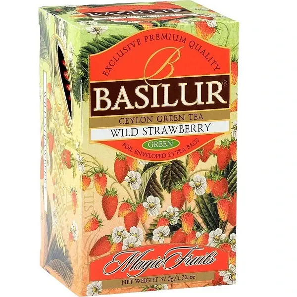 Basilur grönt te med smultron - Tepåsar 25x2g