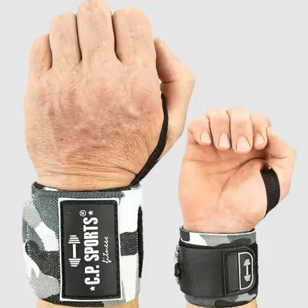 C.P. Sports Strongman Wrist Wraps 50 cm, White Camo