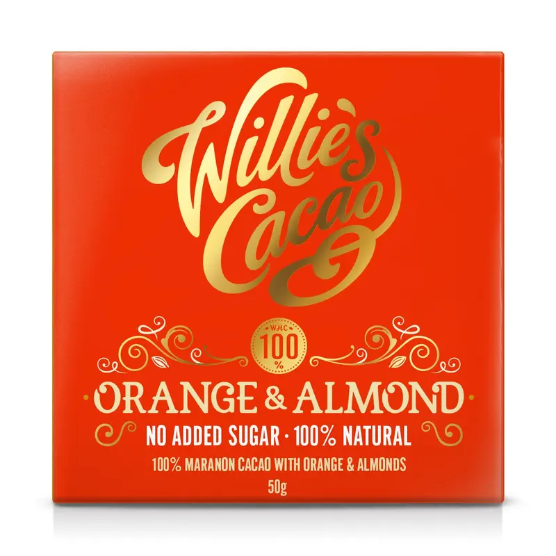 choklad med apelsin och mandel 100%, 50G, Willie’s Cacao