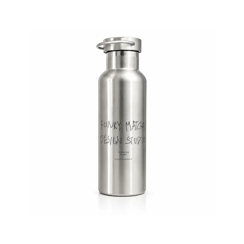 Funky Matcha Stockholm Design Studio Water Bottle — Brushed Steel (Limited Edition)