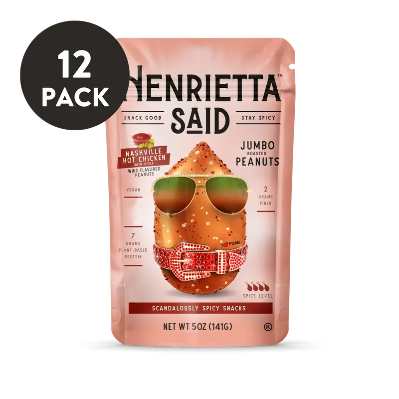 Henrietta Said – Nashville Hot Chicken Flavored Peanuts, 12 pack, 5oz each Resealable Bags
