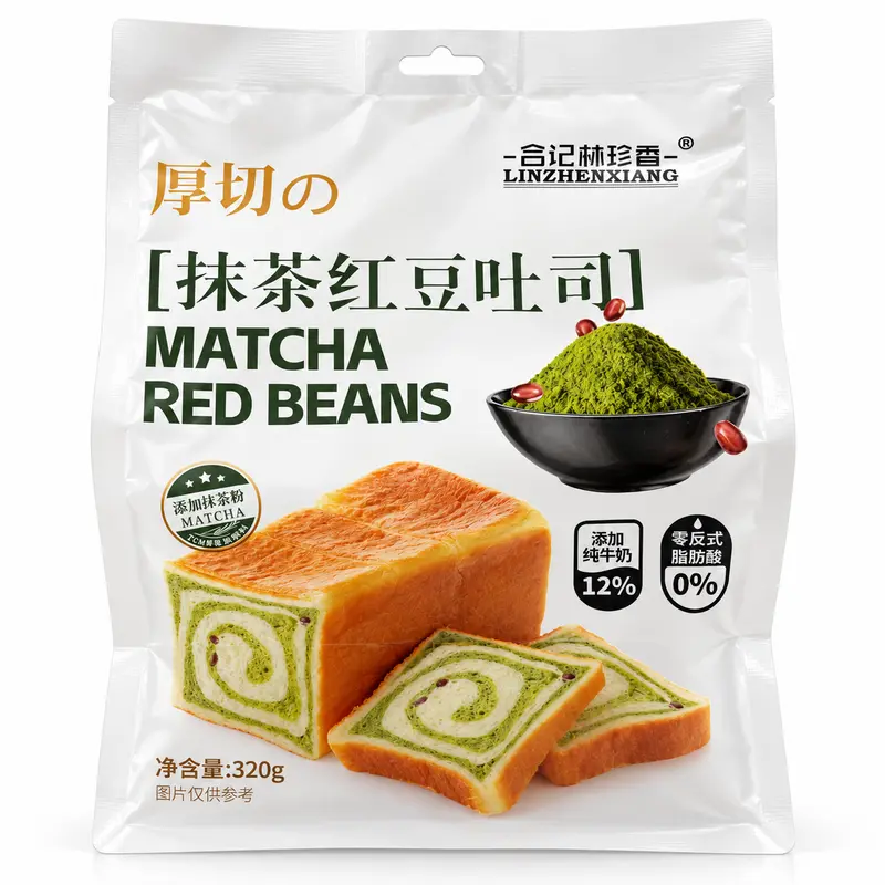 Linzhenxiang Tjock Mjölktoast med Matcha & Röda Bönor 320g
