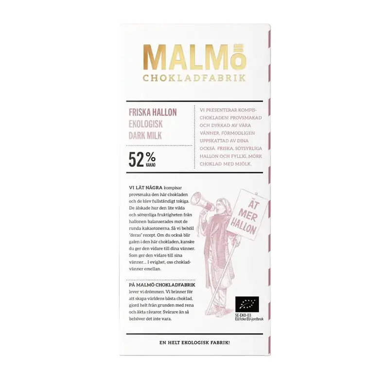 Malmö Chokladfabrik Friska Hallon 52% EKO 80g