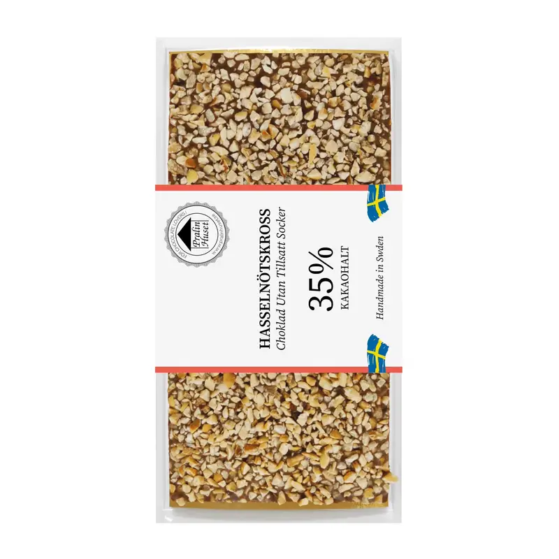 Pralinhuset Sockerfri Ljus Choklad Hasselnötskross 35% 100g