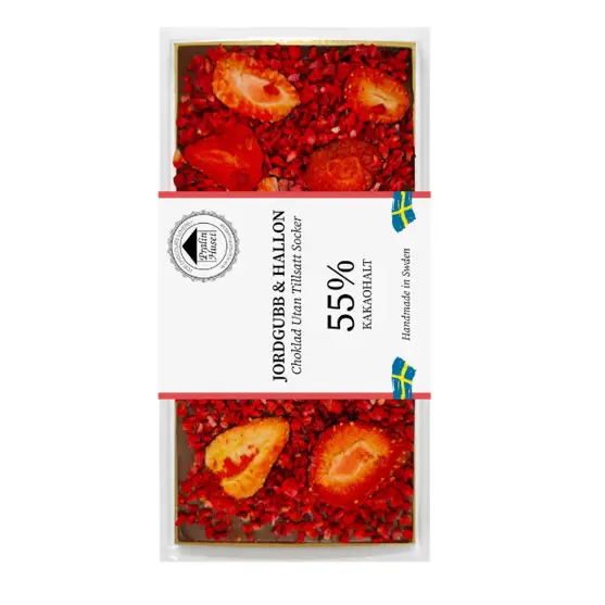Pralinhuset Sockerfri Mörk Choklad Jordgubb & Hallon 55% 100g
