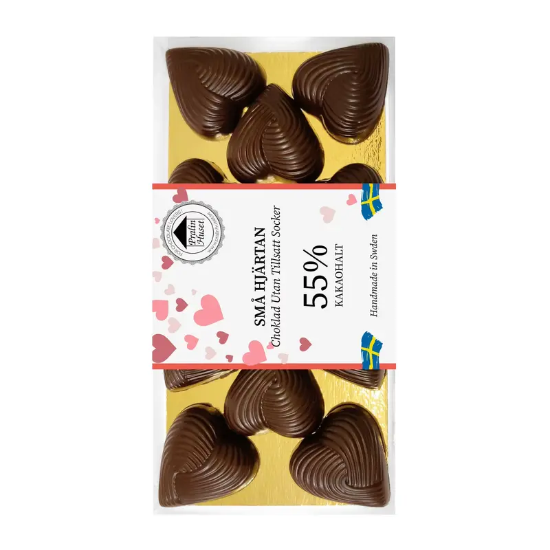 Pralinhuset Sockerfria hjärtan Mörk choklad 55% 100g