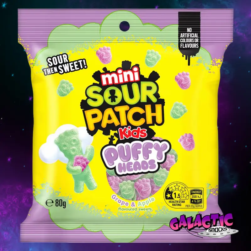 Sour Patch Kids Apple & Grape Puffy Heads - 80g (Australia)