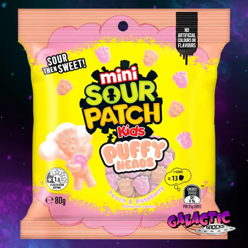 Sour Patch Kids Peach & Raspberry Puffy Heads - 80g (Australia)