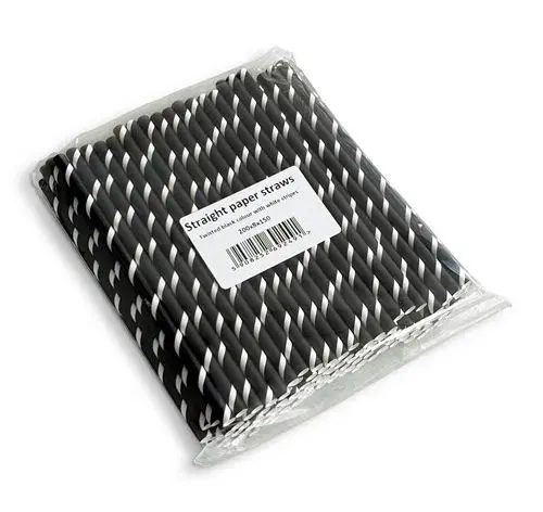 Sugrör papper 150st svart/vit