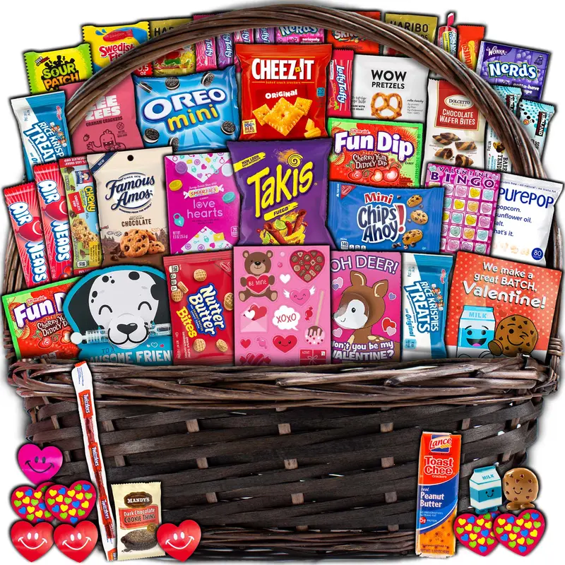 Valentine's Day Gift Basket — 45ct Snacks & Activities