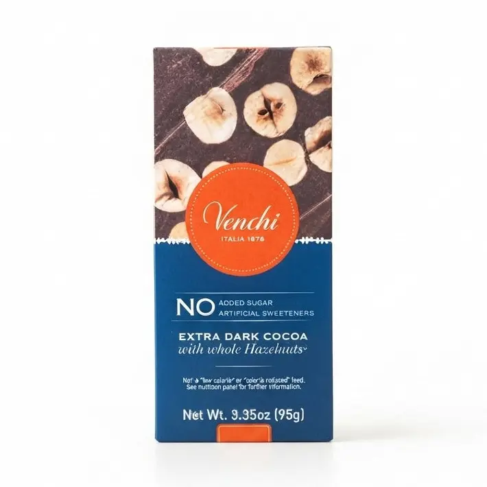 Venchi Mörk choklad utan tillsatt socker, med hela hasselnötter 100g