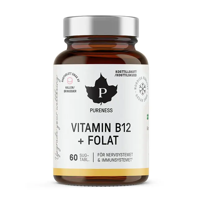 Vitamin B12 + Folat Hallon 60 sugtabletter