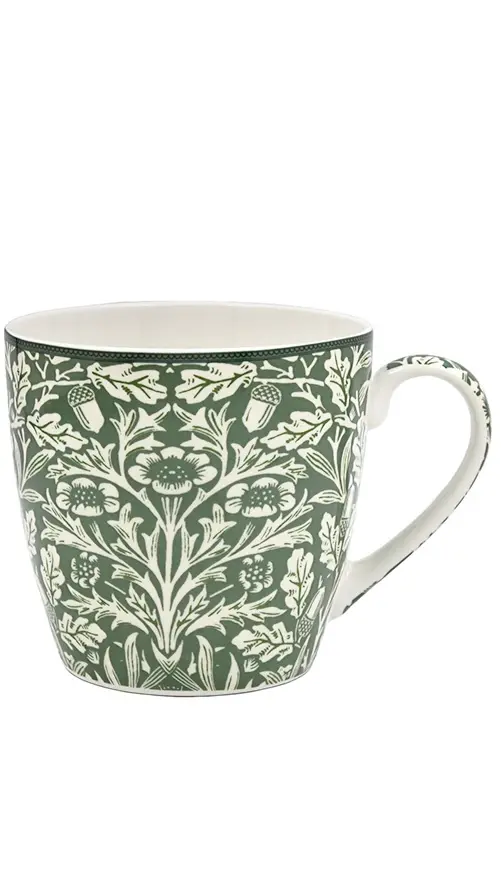 William Morris Acorn frukostmugg med grön botten och vitt mönster