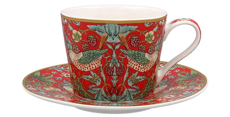 William Morris Strawberry thief Mix | Kopp med fat i finaste porslin RÖD eller GRÖN